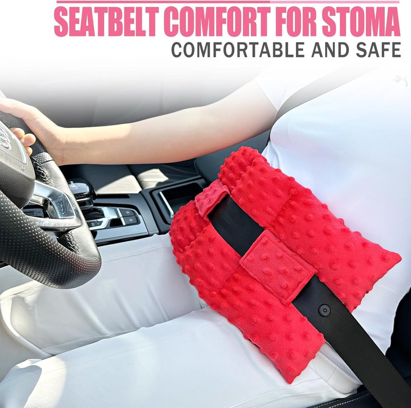 BNRendles Ostomy Seatbelt Pillow, Ostomy Driving Protector, Stoma Shiled Ileostomy Urostomy Riding Guard, No Squeezing, Ostomate Must Have Supplies, Minky Dot Red - Image 4